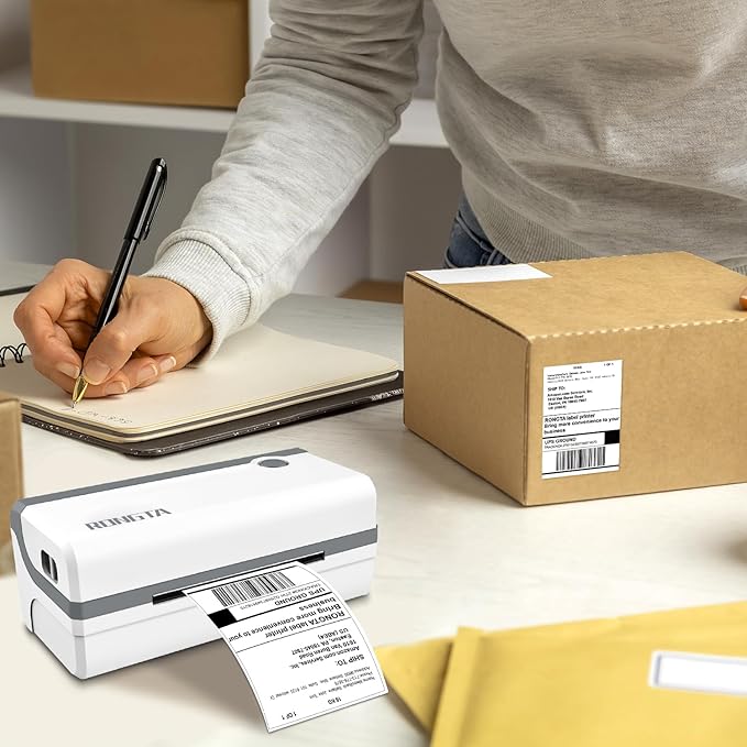 Rongta Bluetooth Thermal Shipping Label Printer, Wireless 4x6 Label Printer for Shipping Packages, Support Android, iPhone, Widely Used for Amazon, Ebay, Shopify, Etsy, USPS (Bluetooth+USB)