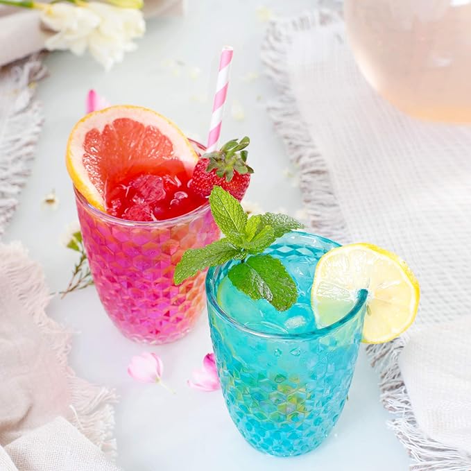 BELLAFORTE Shatterproof Tritan Plastic Short Tumbler, Set of 4, 12 oz - Laguna Beach Drinking Glasses - Unbreakable Glasses for Indoor and Outdoor Use - BPA Free - Pink