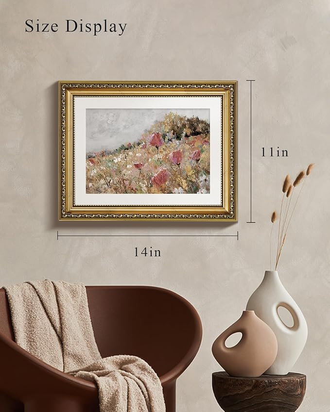 VIYYIEA Gold Framed Wall Art Canvas Print Home Decor Flower Art Vintage Botanical Print Rustic Farmhouse Wall Decor Mid Century Modern Art Coastal Floral Room Decor Wall Pictures Bedroom 11x14in