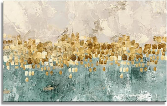 DZL Art A74681 Gold Abstract Painting Modern Decor Wall Art Gold Canvas Gray Contemporary Canvas Living Room Art 32.00'' x 48.00''
