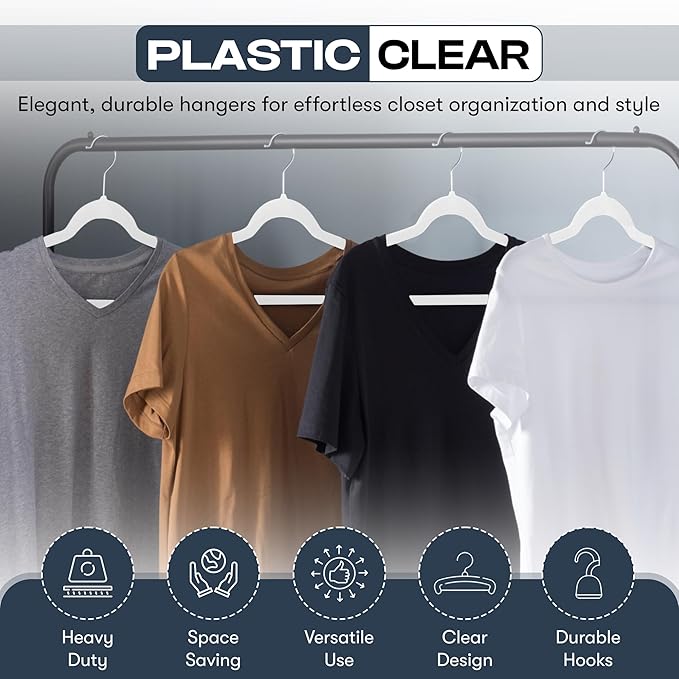 DEILSY™ White Hangers 50 Pack - Thin Slim Space Saving, Plastic Hangers, Non Velvet Plastic Hanger for Closet Organization Hanger for Clothes Adult
