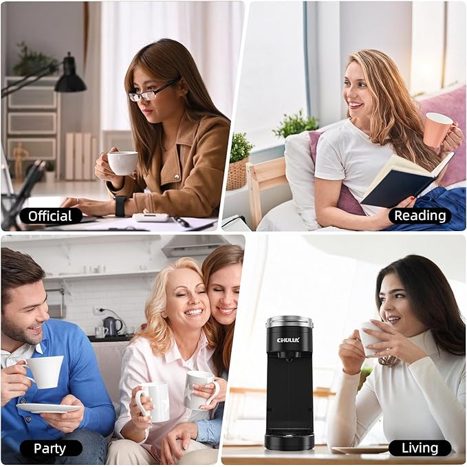 CHULUX Slim Single Serve Coffee Maker for K Cup, Mini Travel One Cup Coffee Machine for Home, Desk, Kitchen and Bedroom, Fits Travel Mug, Matte Black