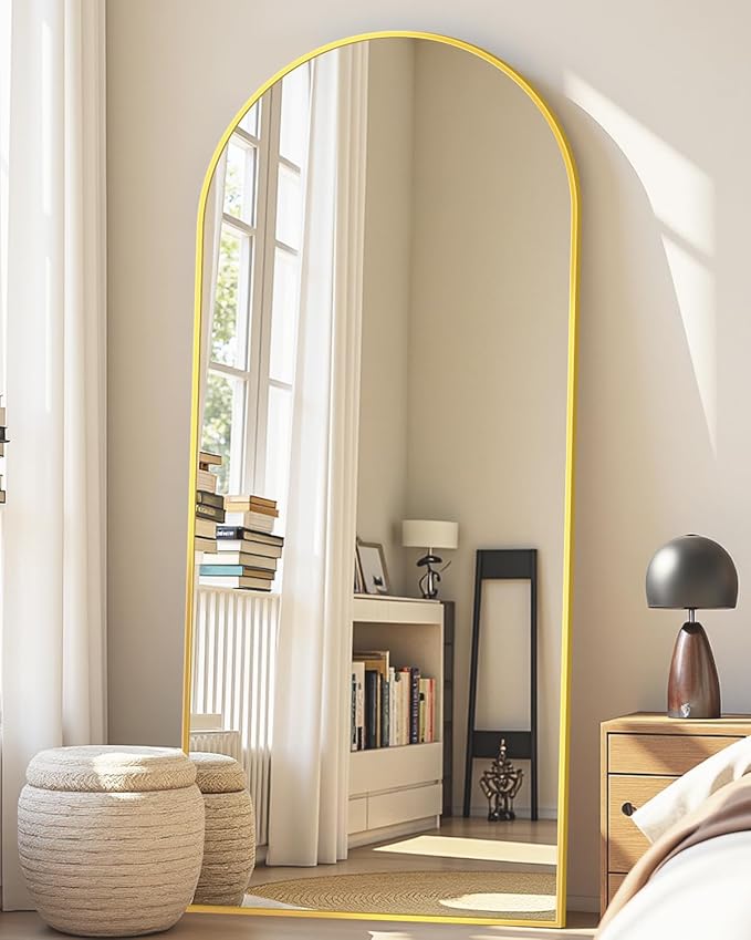 Full Length Mirror, 58"x21" Arched Full Body Mirror, Large Stand Up Aluminum Frame Floor Freestanding Hanging Leaning Mounted for Bedroom Living Room Entryway Gold