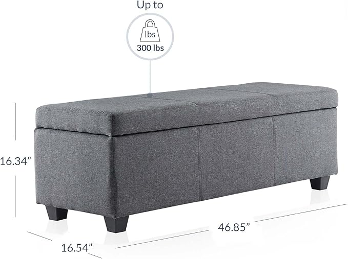 BELLEZE Storage Ottoman, 47 Inch Bench Bedroom Bench with Safety Close Hinge, Extra Long Ottoman with Storage for Living Room, Entryway, Hallway, Foot Rest, Support 300lbs - Gray