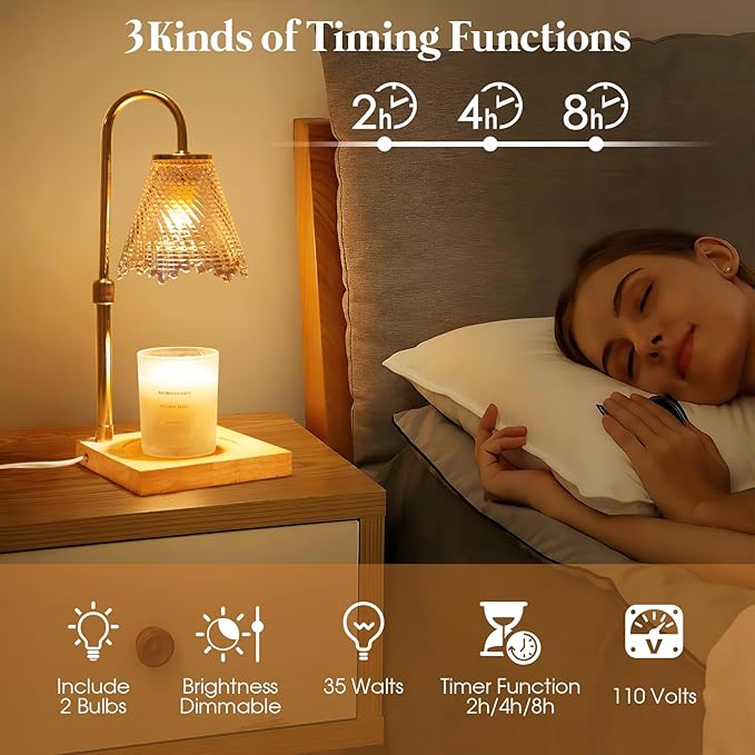 Adjustable Candle Warmer Lamp with Timer: Birthday Gifts for Women New Home Decor - Wax Melt Warmer Gifts for Women for Jar Candles (Gold)