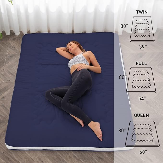 Dr.Futon Japanese Floor Futon Mattress Extra Thick Folding Roll Up Bed Topper Mat for Guest,Lounger and Tavel