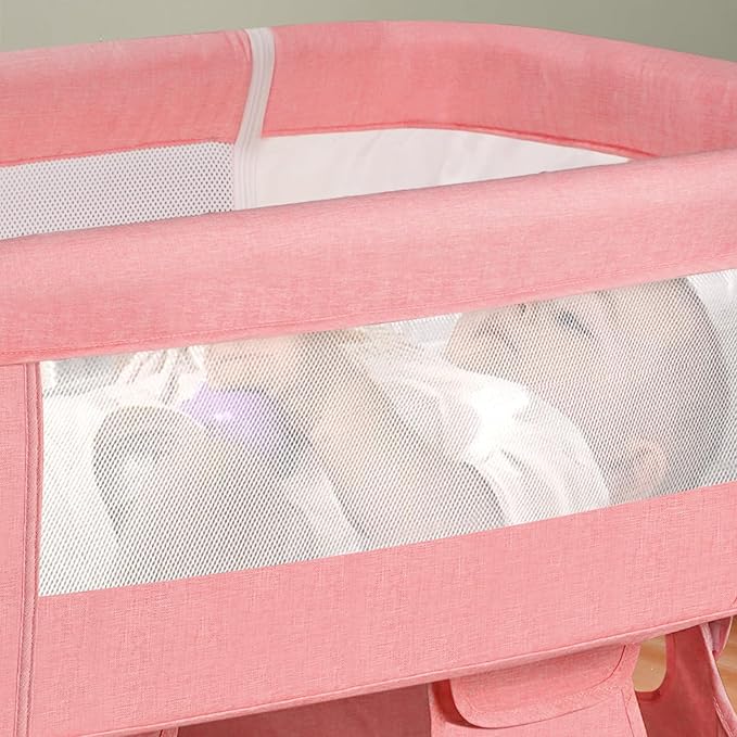 Baby Crib,3 in 1 Bedside Crib Adjustable Portable Bed for Infant,Baby Bassinet Newborn Must Have Bed,Pink