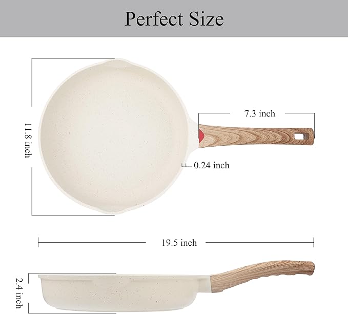 Vinchef Nonstick Frying Pan Anti Scratch,11 Inch Skillet Cast Aluminum Cookware, Induction Compatible White