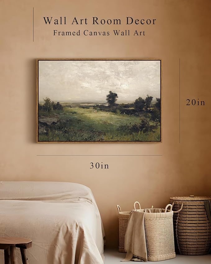 InSimSea Framed Vintage Landscape Canvas Large Wall Art, Wild Field Oil Painting Prints, Cottagecore Wall Decor for Living Room, Bedroom, Bathroom, Office Decor 20x30inch, Housatonic Valley