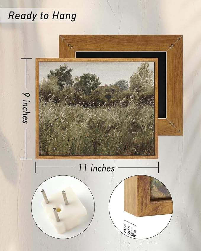 InSimSea Framed Canvas Wall Art Vintage Decor, Grassland Nature Framed Artwork for Walls, Nature Scenic Living Room Pictures Wall Decoration, Bathroom Bedroom Office Decor, 9"x11"