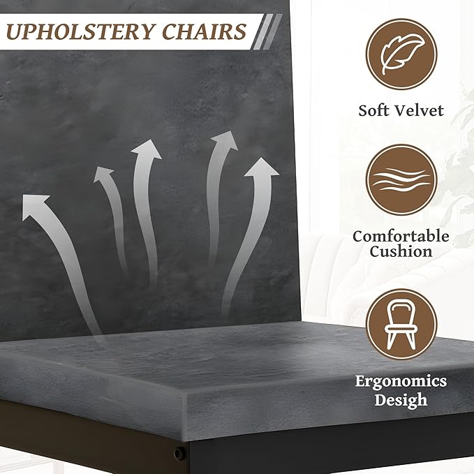 Dining Table Set for 4, 47.2" Faux Marble Kitchen Table Set with 4 Upholstered Velvet Chairs, Dinette Table Set for Dining Room, Kitchen, Breakfast Corner (Gray)