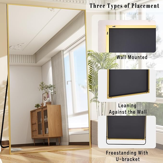 BEAUTYPEAK 77"x38" Rectangle Full Body Floor Mirrors, Full Length Mirror Hanging or Leaning, Aluminum Alloy Frame Wall Mirror for Bedroom, Dressing Room, Gold