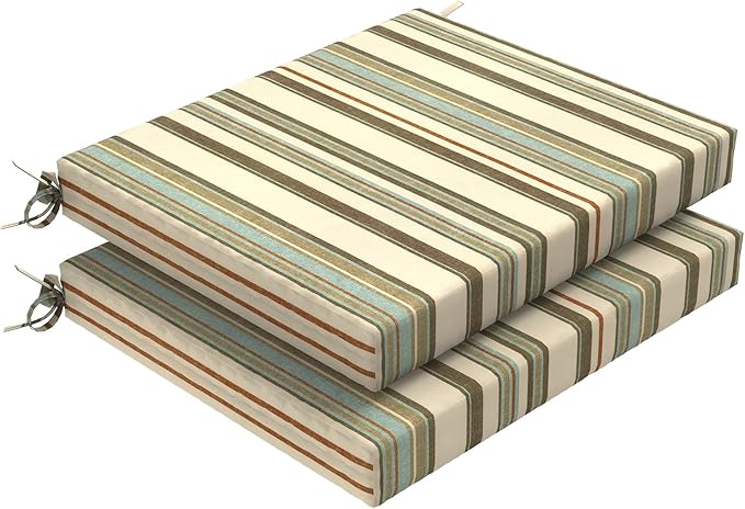 Set of 2 Outdoor Square Chair Cushions 18.5"x16"x2" for Patio, Water Resistant Patio Dining Seat Pads Replacement for Kitchen Garden and Outdoor Furniture Decoration - Stripe Onyx