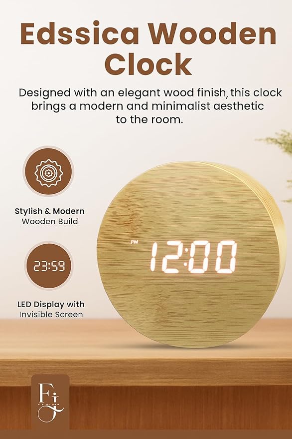 Wooden Alarm Clock Led Aesthetic Modern Alarm Digital Led Light for Desk with Large Display Elegant Aesthetic Gift (Black)