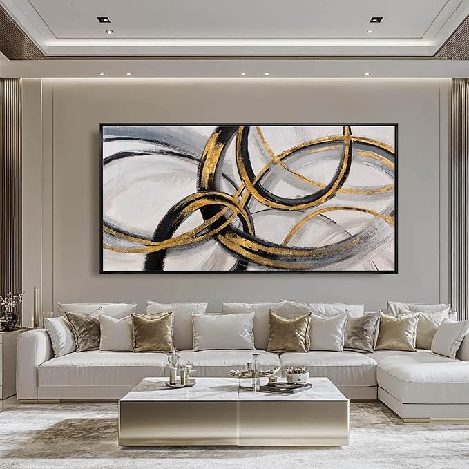 Large Framed Canvas Wall Art Gold Foil Prints Art Abstract Wall Pictures for Bedroom Dining Room Black Line Art 29"x 58" Gallery Wall Decor