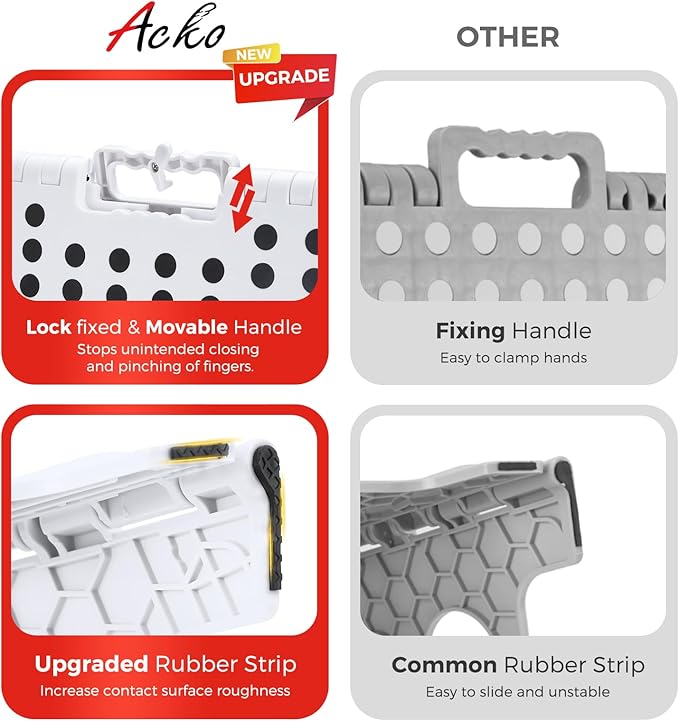 ACKO Folding Step Stool Foldable 16 Inch 400 lbs Capacity, Plastic Stools for Adults and Kids, Collapsible Stools for Kitchen, Stepping Stool with Handle (White)