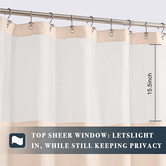 N&Y HOME Waffle Weave Pink Shower Curtain with Snap-in Fabric Liner & 12 Metal Hooks Set - Hotel Style, Waterproof & Washable, Heavyweight Fabric & Mesh Top Window - 71x72, Rosewater Pink