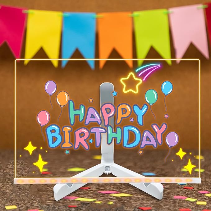 Led Note Board with Colors, 11.8 X 7.9” Acrylic Dry Erase Board with Light, Light Up Dry Erase Board with Adjustable Stand, Led Board White Board with 14 Pen for Office School Home