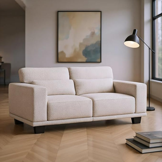 Marsail 65" Sofa Couch, 2-Seater Couches with Wide Armrests & Deep Cushions, Modern Linen Fabric Sofas for Living Room, Comfy Upholstered Couch with Removable Washable Covers, Beige