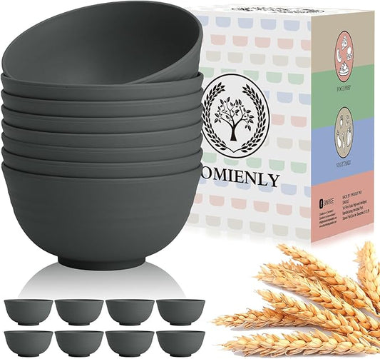 Hoimenly Wheat Straw Bowls, Unbreakable Cereal Bowl Set of 8, 26 OZ Bowls for Kitchen, Camping, Party, Microwave and Dishwasher Safe Bowls Set, Alternatives to Plastic Bowl(Dark Grey)