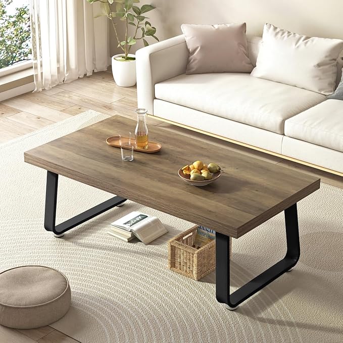 HSH 47" Rustic Industrial Coffee Table - Farmhouse Modern Minimalist Center Table with Wood & Metal Legs,Cocktail Table for Living Room, Bedroom, Home Office, Rustic Oak