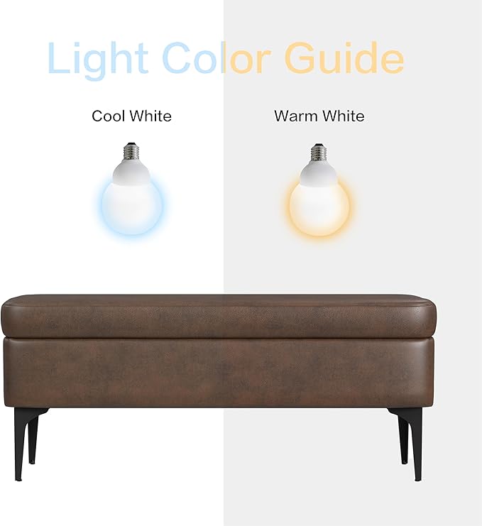 HomePop Upholstered Storage Bench with Metal Leg Home Décor|Bench with Storage for Living Room & Entryway - Brown Faux Leather