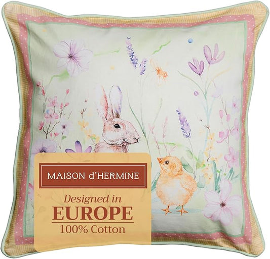 Maison d' Hermine Decorative Pillow Covers 20x20 Inch Square 100% Cotton Throw Pillow Covers with Invisible Zipper Cushion Case for Living Room Couch, Chair, Sofas, Bedroom, Home (Easter Zest)