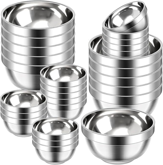 20 Pack 304 Stainless Steel Bowls Set 13 oz 34 oz Metal Double Walled Insulated Snack Mixing Lightweight Multipurpose Toddler Dinner Bowls for Ice Cream, Cereal, Snack