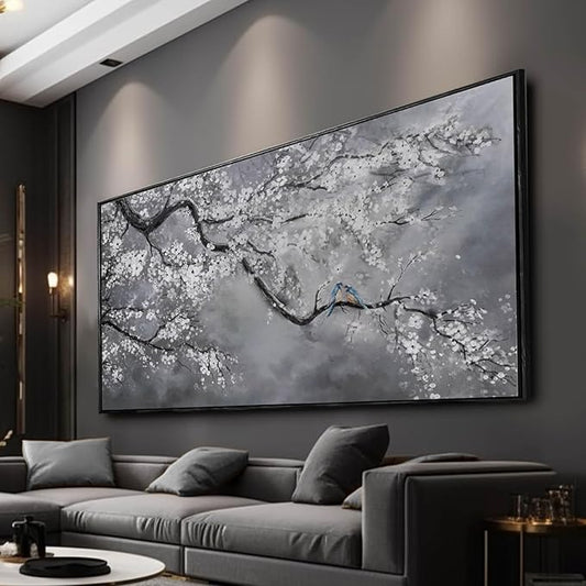 Nature Wall Decor Flowers White Pictures Art Bird Artwork Botanical Wall Art 29x58 Inch Hanging Art Wall Decorations for Office Bedroom