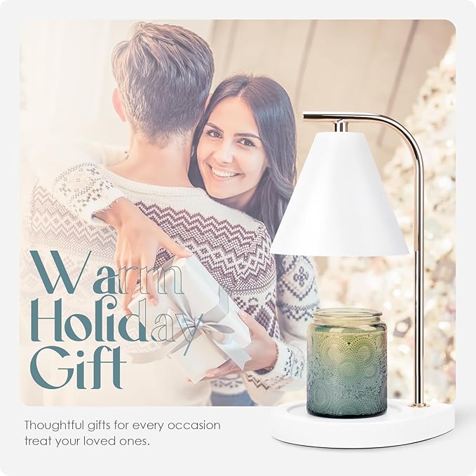 Candle Warmer Lamp with Timer, Dimmable Candle Lamp for Small and Large Jar Candles, Modern Candle Warmer Lamp with 2 Bulbs(White Gold)