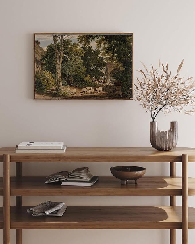 InSimSea Framed Canvas Wall Art Vintage Decor, Room Decor Classical Countryside Landscape Farmhouse Watercolor Painting, Large Wall Art for Living Room Badroom Bathroom, 20"x30"