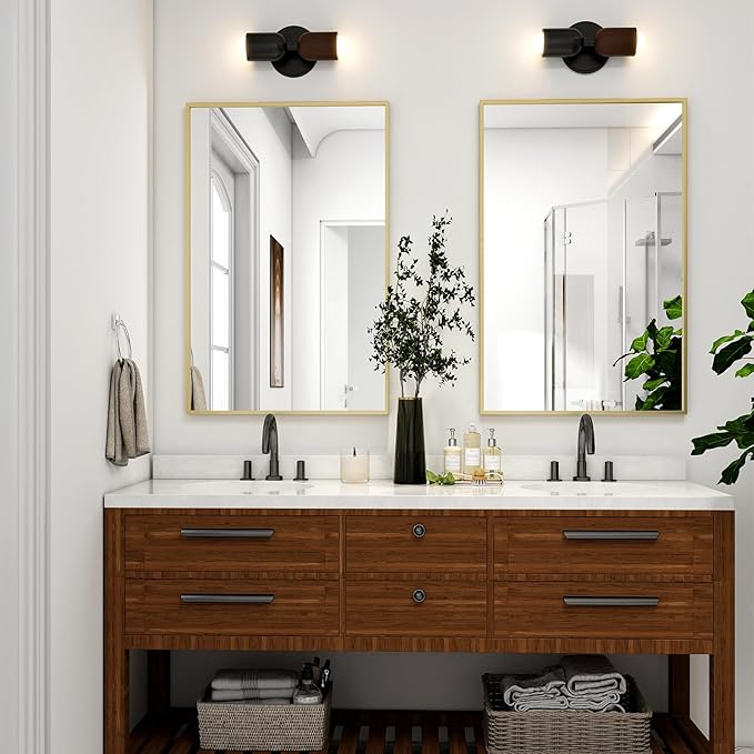 HARRITPURE 30"x20" Rectangular Bathroom Mirror Vanity Wall Mirrors Aluminium Alloy Frame Wall-Mounted for Over Sink Entryway Bedroom Living Room Gold