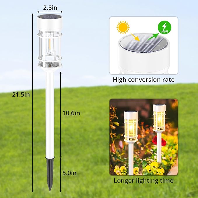 8 Pack Solar Pathway Lights, LED Solar Lights Outdoor Waterproof, White Outdoor Garden Landscape Lighting for Yard, Walkway, Driveway Path