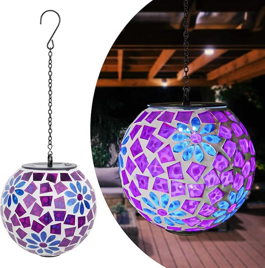 Solar Hanging Lantern Solar Outdoor Lanterns Mosaic Gazing Ball Outdoor Hanging Lights Outdoor Lights Waterproof Garden, Patio, Pathway & Yard Décor Purple