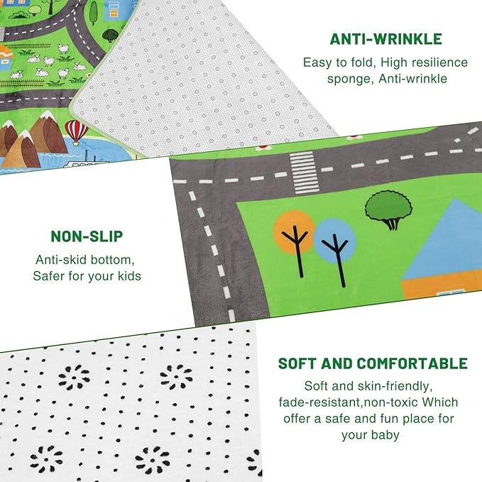 Kids Playmat Car Rug, Kids Play Rugs Town City Road Map Rug, Large Educational Car Mat, Boys Track Play Mat, Kid Rugs for Playroom Bedroom Living Room (Style 3, 78.7X 59 INCH)