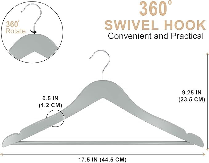 Utopia Home Premium Wooden Hangers 20 Pack - Durable & Slim Coat Hanger - Suit Hanger with 360-Degree Rotatable Hook - Wood Hangers with Shoulder Grooves (Grey Color)