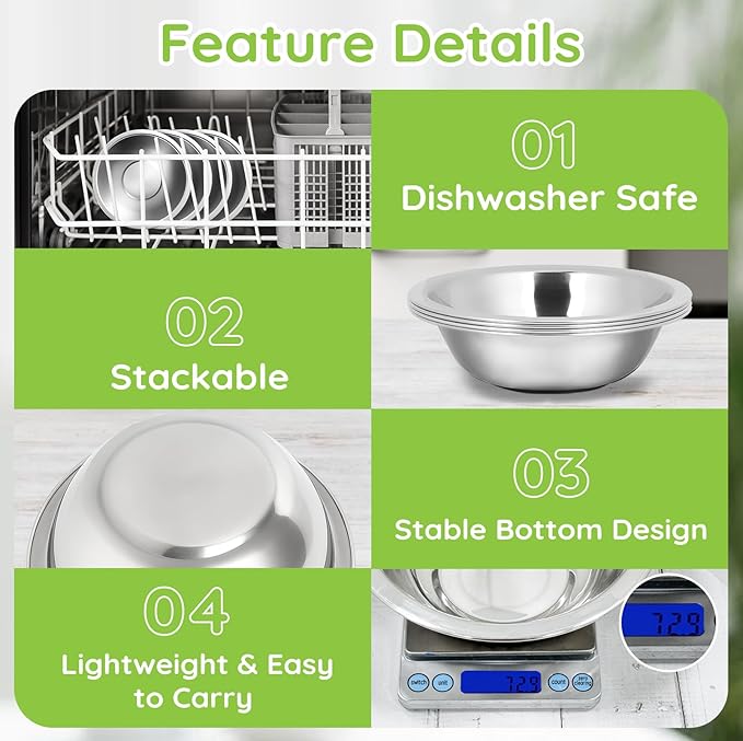 304(18/8) Stainless Steel Mixing Bowls for Kitchen, 10 Pack 6.3" 13.67 fl.oz Metal Mixing Bowls Set Stackable for Baking Serving Cooking Food Prep Storage Dishwasher Safe Lightweight