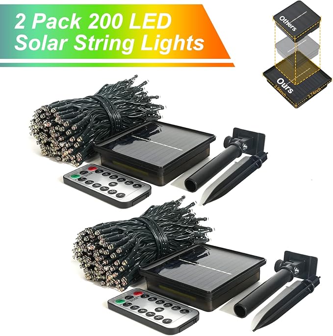JMEXSUSS 2 Pack Warm White and Multicolor Solar Christmas Lights, Total 400 LED 151FT Color Changing Solar String Lights Outdoor Waterproof for Outside Yard Tree Xmas Christmas Decorations