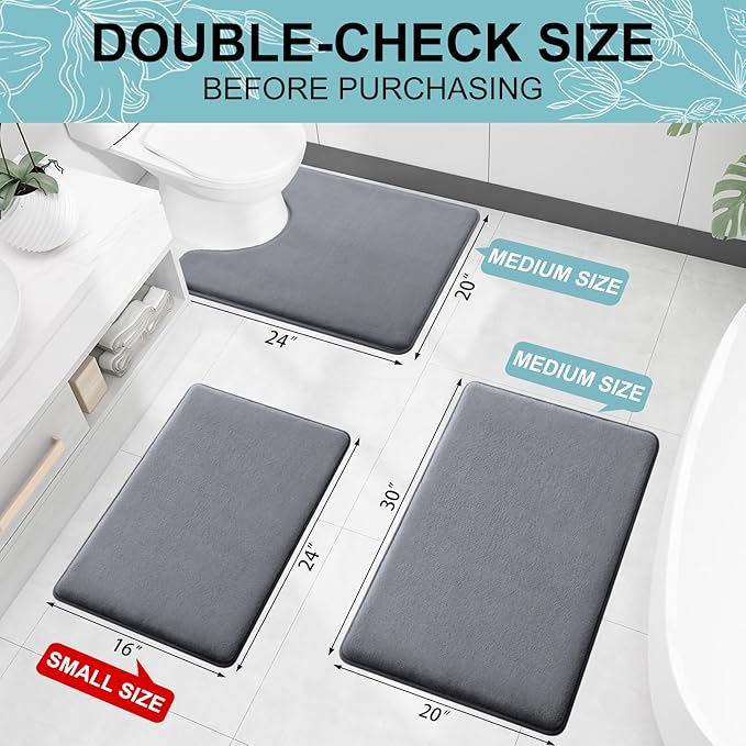 Smiry Memory Foam Bath Mat 47x20, Extra Soft and Absorbent Bathroom Mats, Non Slip Washable Carpet for Floor, Shower and Tub, Dark Grey