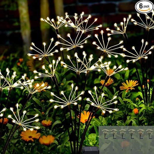 Kwaiffeo Solar Garden Lights Outdoor: Waterproof 2 Modes Twinkling Fireworks Light, Solar Lights for Outside Yard Pathway Garden Decor - Mothers Day Gardening Gifts for Women, Warm White -6Pack