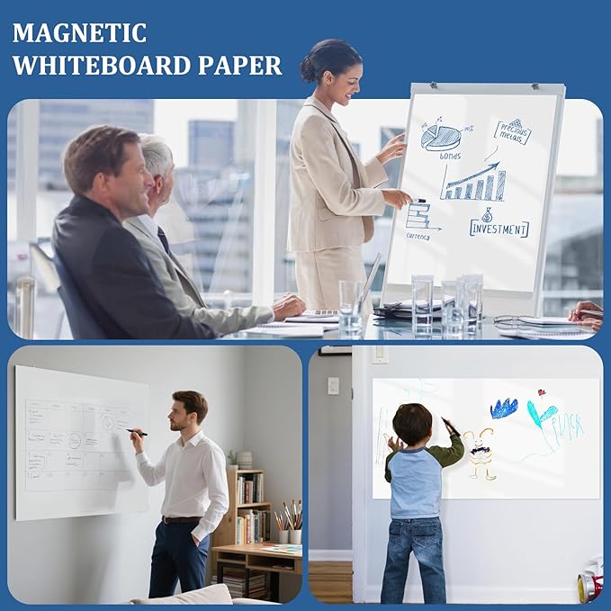 Magnetic Dry Erase whiteboard Paper with self Adhesive Backing Adhesive, 48“ x 36”, Easy to Write and Clean, for Kids Home playroom Office, Peel and Stick Wallpaper.