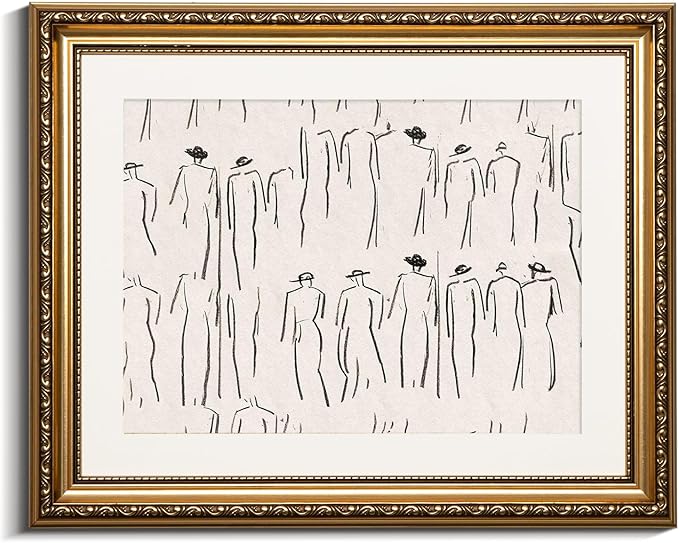 VIYYIEA Gold Framed Wall Art Canvas Print Home Decor Abstract Wall Art Room Decor Minimalist Portrait Artwork Wall Decorations Vintage Bathroom Decor Line-Drawn Wall Pictures Office Decor 13x16in