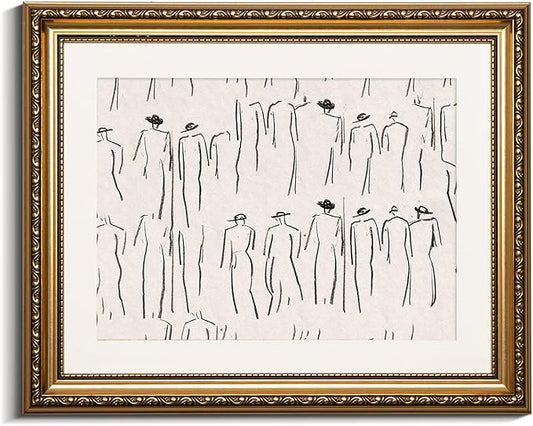 VIYYIEA Gold Framed Wall Art Canvas Print Home Decor Abstract Wall Art Room Decor Minimalist Portrait Artwork Wall Decorations Vintage Bathroom Decor Line-Drawn Wall Pictures Office Decor 13x16in