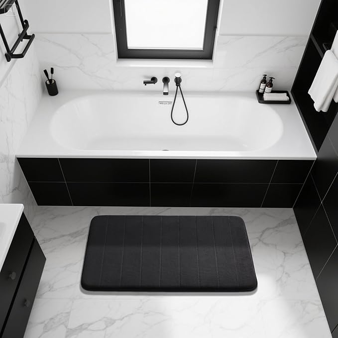Yimobra Large Bath Mat 36"x24", Super Soft Quick Dry Memory Foam Bathroom Rug, Water Absorbent, Non Slip Backing Machine Washable for Tub Shower, Thick Comfort Support, Black