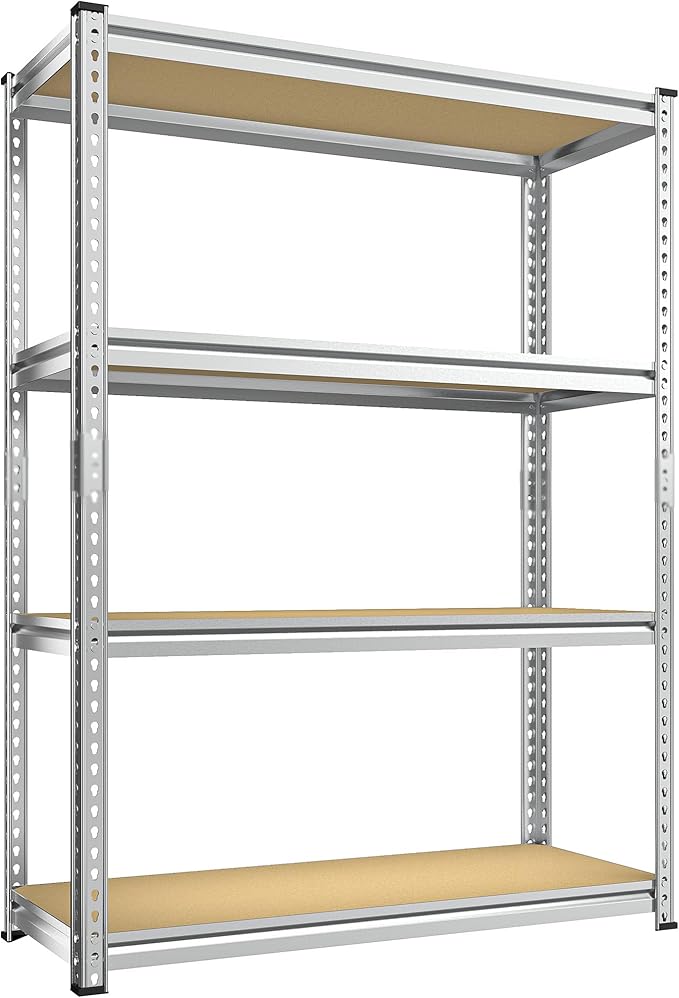 REIBII Storage Shelves Adjustable Metal Shelving 1600LBS Garage Shelves Industrial Metal Shelves 4 T ier Garage Shelving for Kitchen Pantry Closet, Sliver, 11.8" D x 23.6" W x 56.7" H