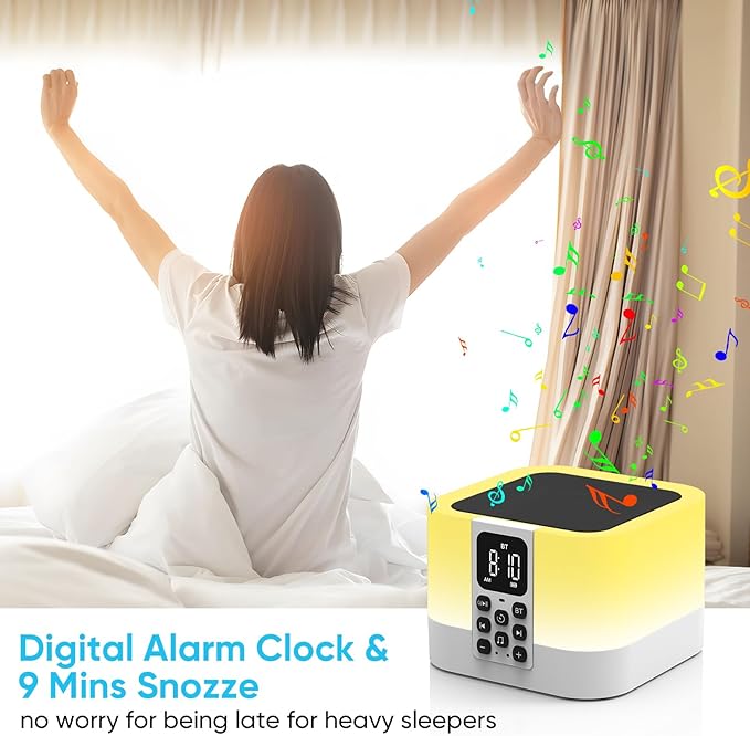 Night Light Bluetooth Speaker, Digital Alarm Clock, Touch Bedside Lamp for Bedroom, Sound Machine with White Noise, Dimmable Warm Light, Multi-Color Changing, Best Gifts for Teenage Boys Girls