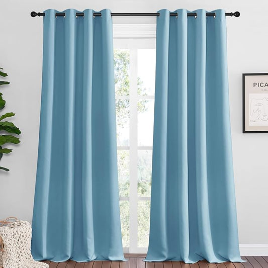NICETOWN Teal Blue Blackout Curtains 96 inches Length for Living Room, 2 Panels, 55" Wide, Thermal Insulated Long Drapes for Large Window