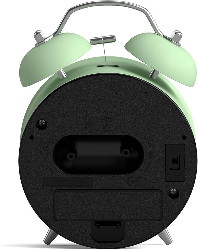 NEWGATE® Charlie Bell Echo Alarm Clock | Modern take on Classic Twin Bell Clock | Neo Mint | Easy to Read Numbers | Ideal for Bedside, Desk or Shelf | Modern Retro Bedroom & Office Accessory