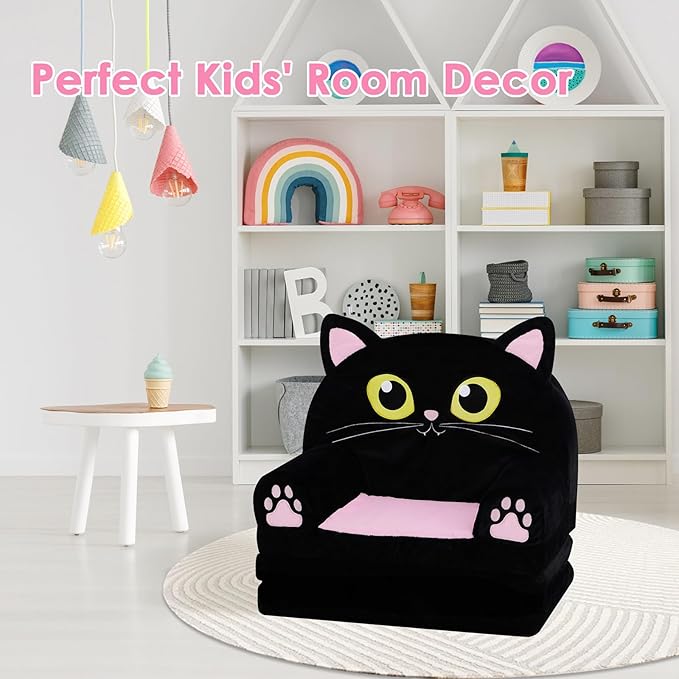 Kids Couch Comfy Foldable Kids Sofa to Lounger 2 in 1 Toddler Chair Plush Baby Sleeper Chair for Playing and Napping, Birthday Gifts for Boys and Girls