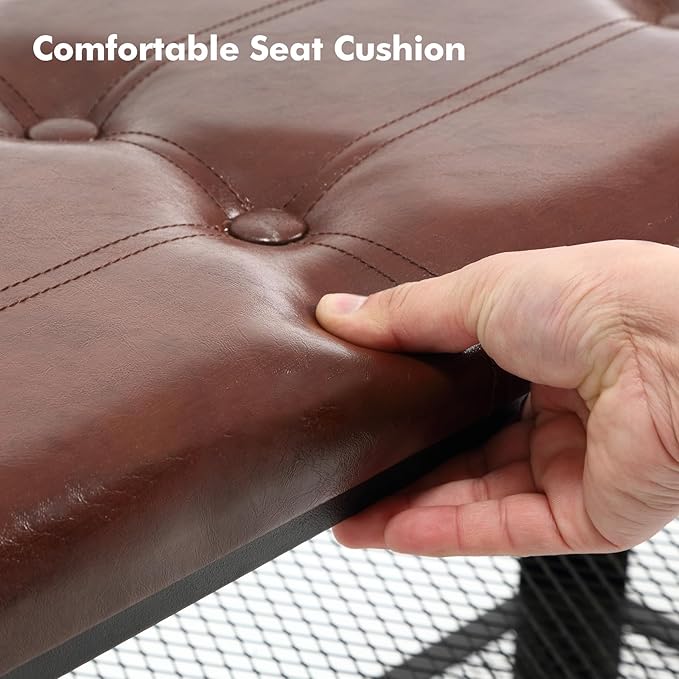 Apicizon 35.5" Shoe Rack Bench, 3-Tier Entryway Bench, with Leather Seat and Metal Frame, Loads 300 lb, Suitable for Living Room, Hallway, Mudroom, Doorway, Rustic Brown